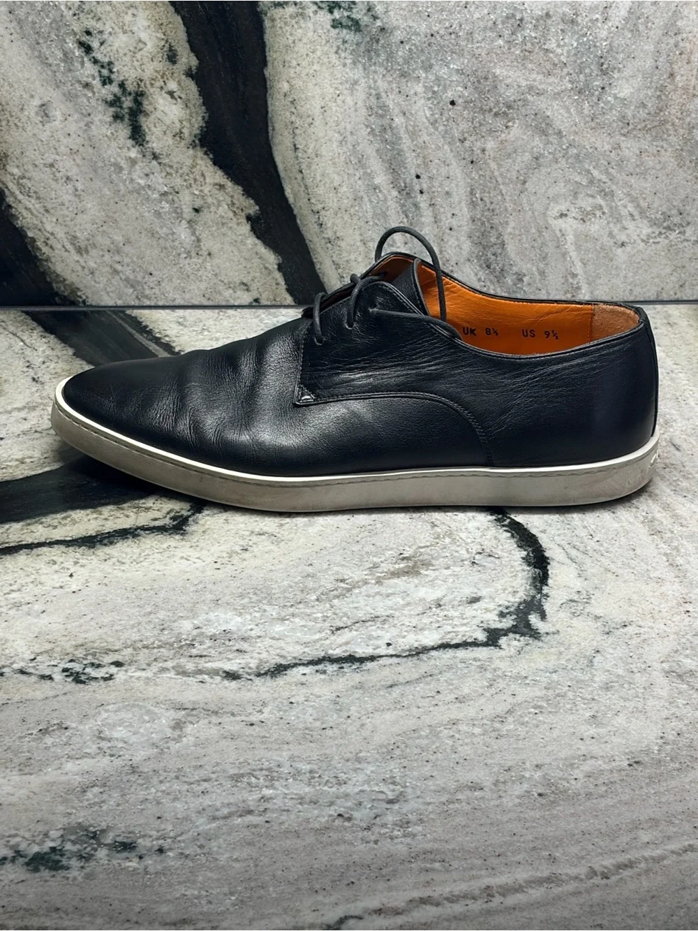 Santoni Men’s 9.5 Black Leather Derby Sneakers Made in Italy Luxury Shoes